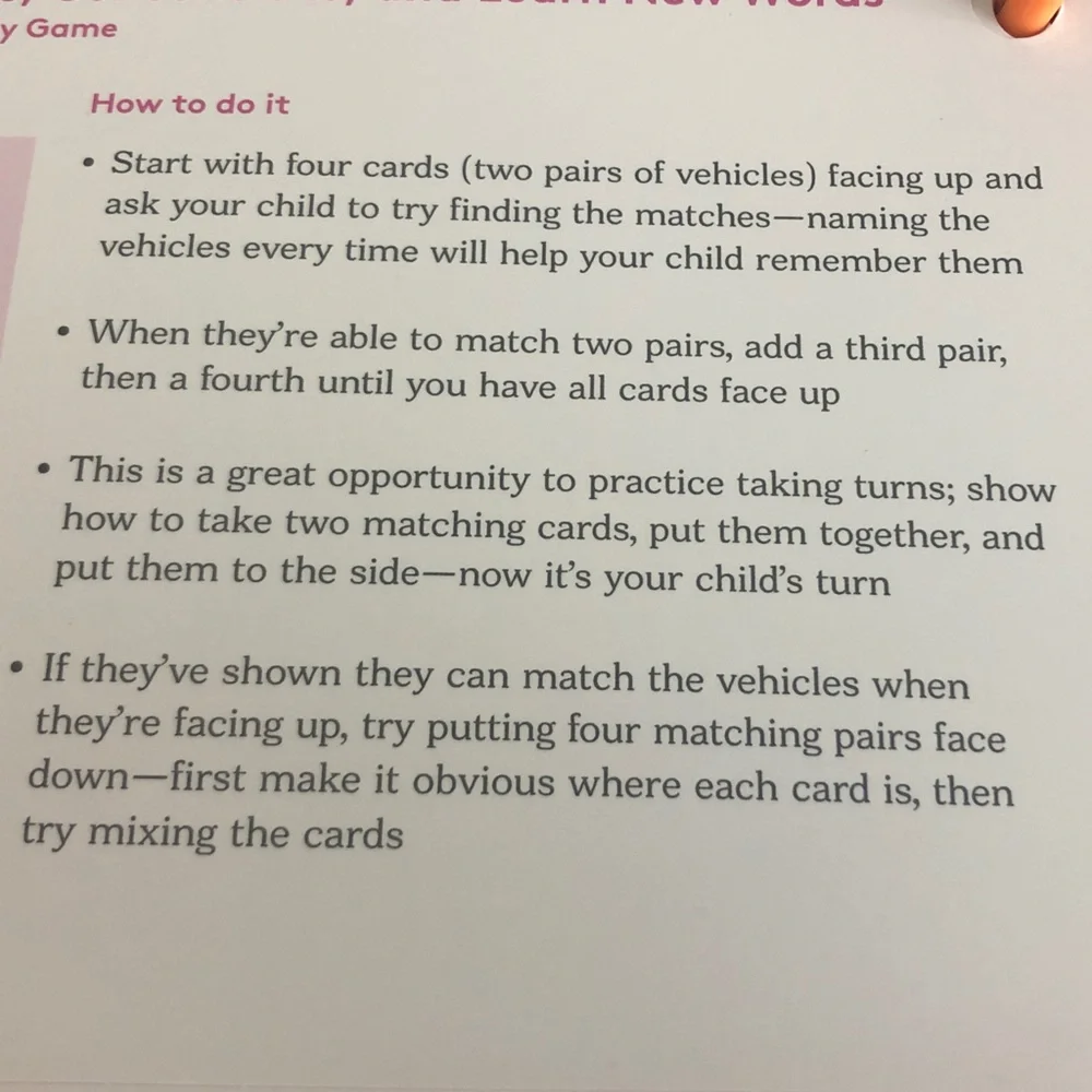 Memory game cards and  Investor Play Guide by Lovevery